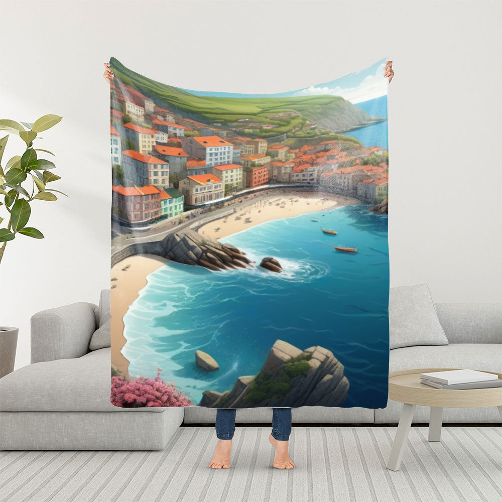 Flannel Fleece Coastal City Blanket