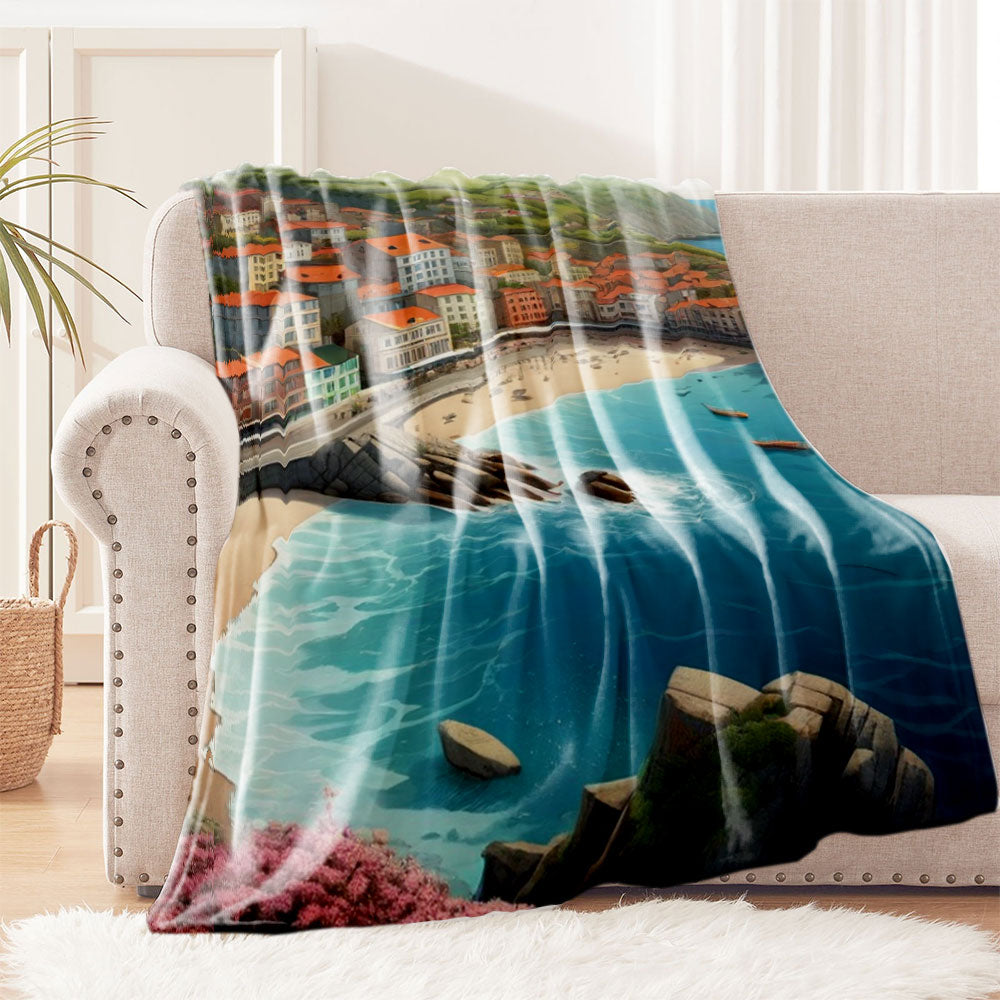 Flannel Fleece Coastal City Blanket