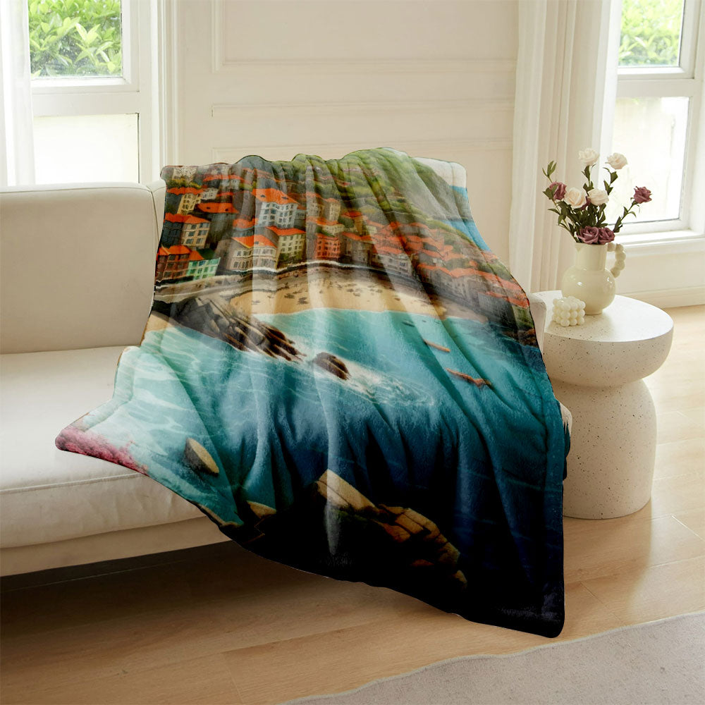 Flannel Fleece Coastal City Blanket