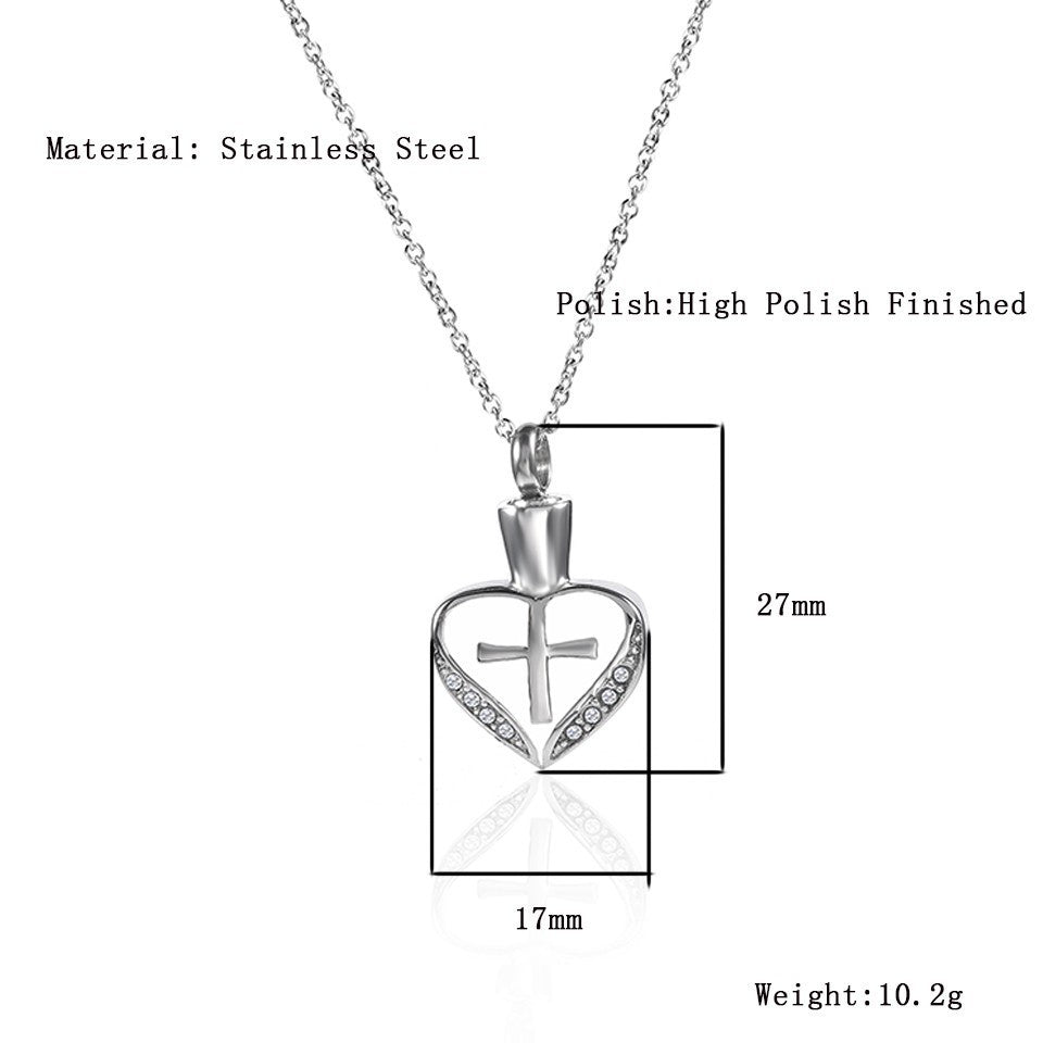 Cross Heart Cremation Necklace Set with Zircons | Cross Heart Ashes Necklace