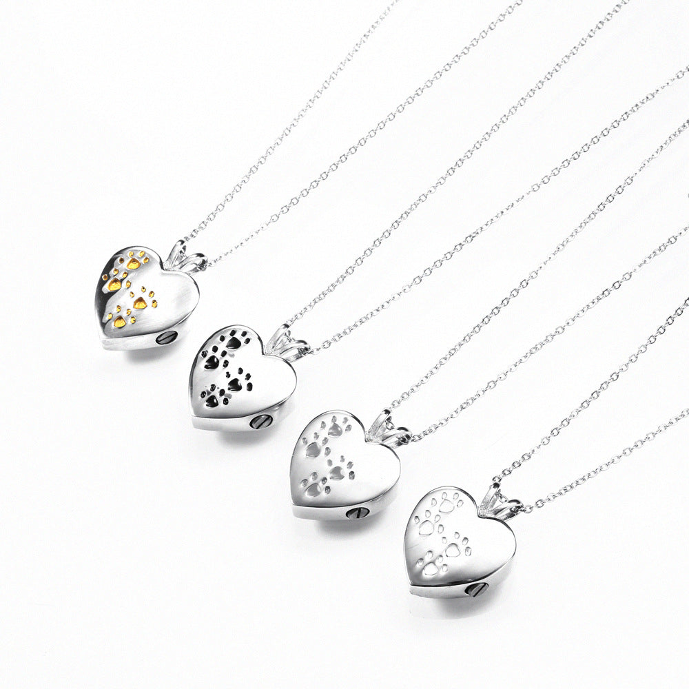 Heart Shaped Dog Paw Print Ashes Necklace | Dog Paw Print Cremation Necklace