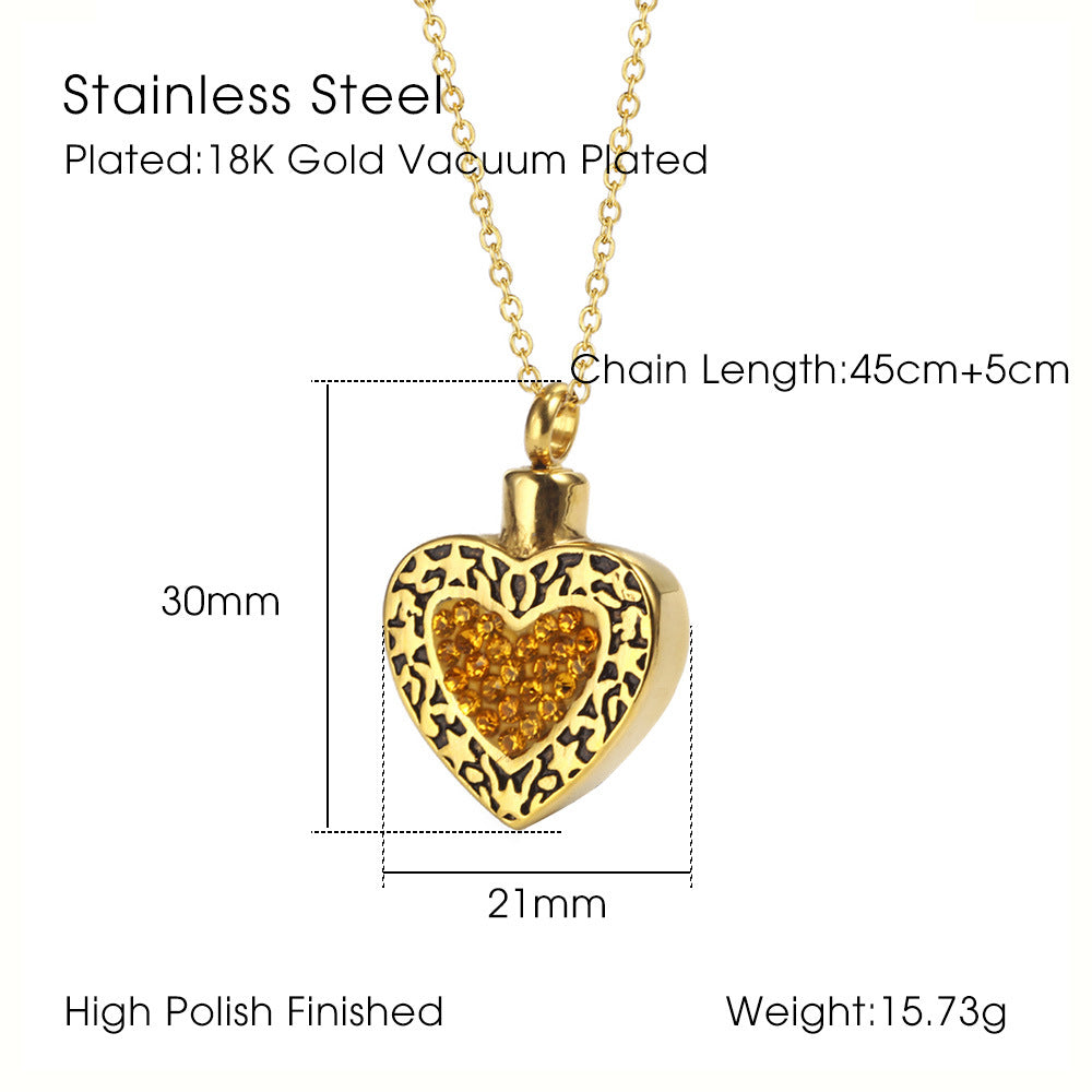 Heart Urn Pendant with Natural Delicate Diamonds for Ashes | Zircon Heart Ashes Necklace