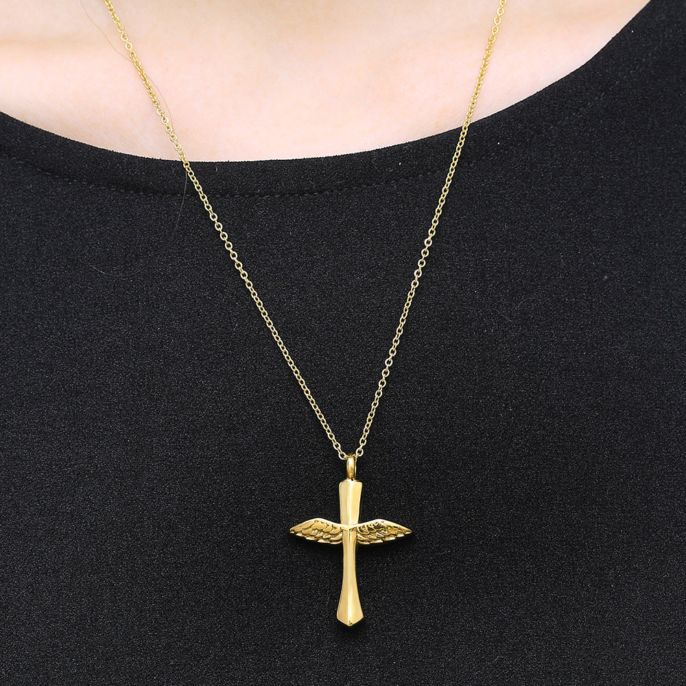 Bless Cross Wing Ashes Necklace | Cross Necklace That Holds Ashes