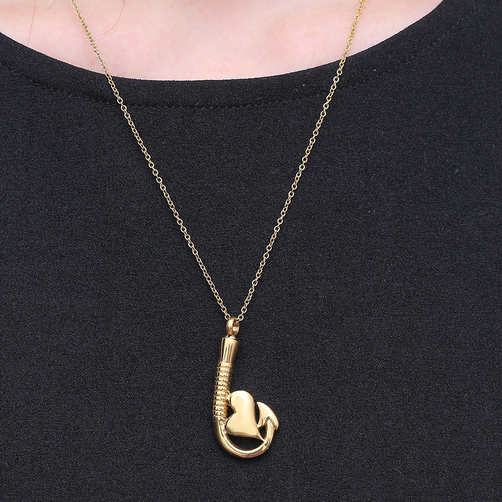 A Heart Took Fish Hook Urn Necklace Perfume Necklace | Fish Hook Necklace for Ashes