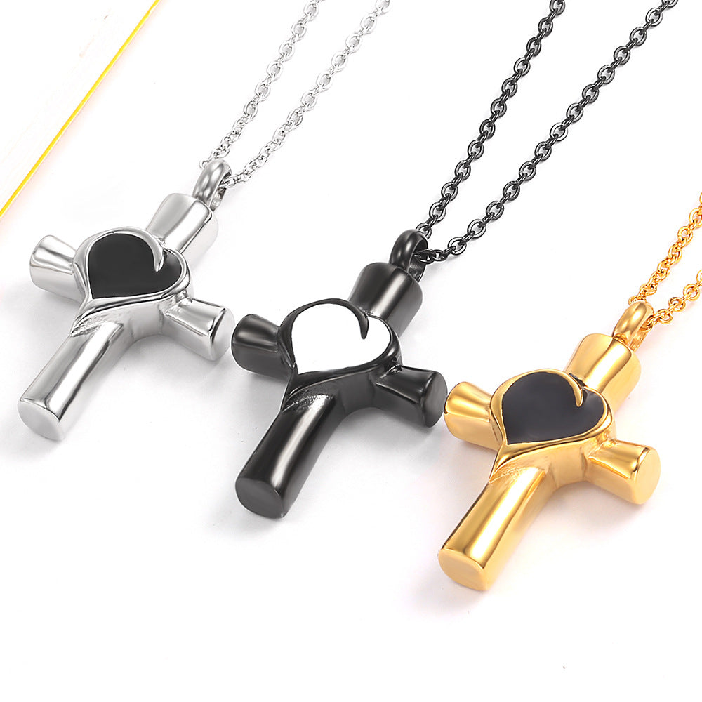 Heart Cross Urn Necklace for Ashes | Cross Necklaces for Cremation Ashes