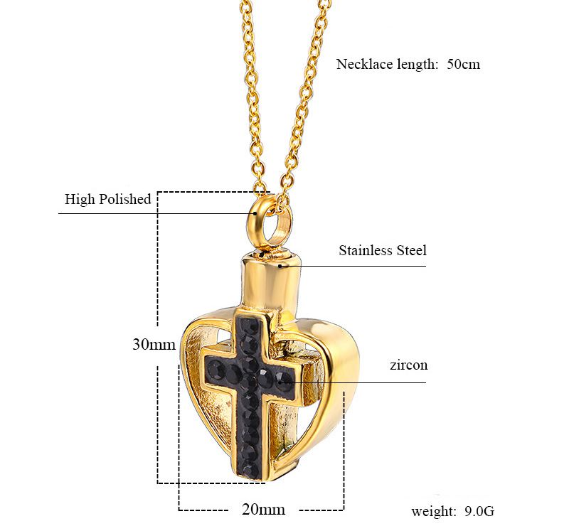 Zircon Cross of Love Heart Heart Necklace for Ashes | Heart Locket for Ashes
