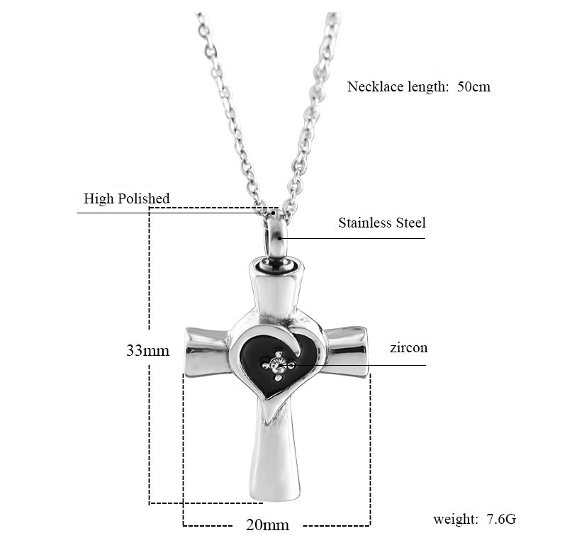 Heart Cross Urn Necklace Set with Zircon | Cross Urn Necklace Set with Zircon