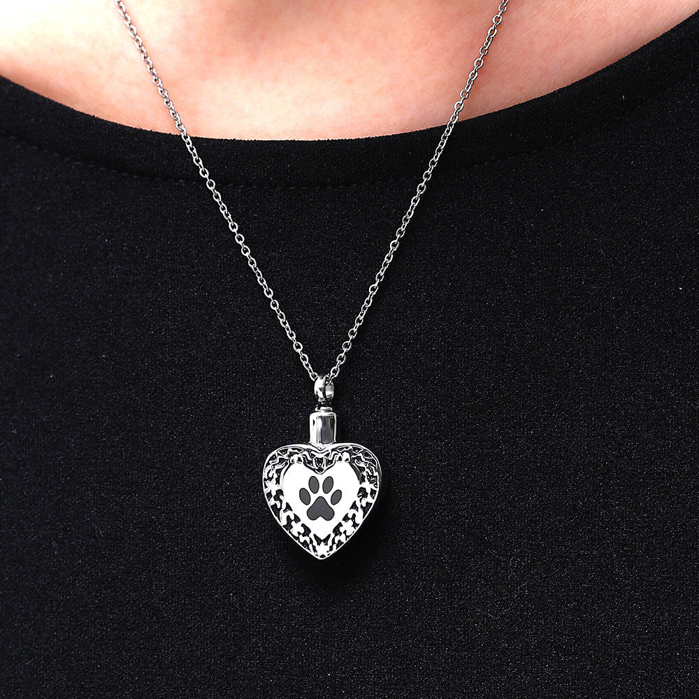 Always in My Heart Text Paw Print Heart Shaped Urn Necklace | Dog Ashes Pendant