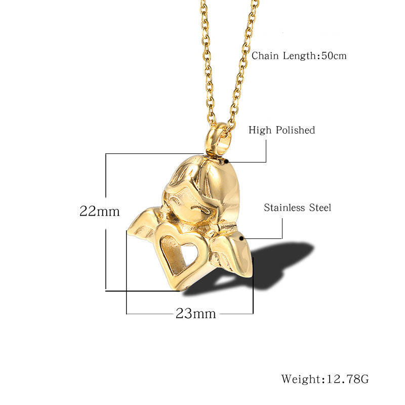 Little Girl Angel Cremation Necklace with Heart | Heart Angel Ashes Necklace