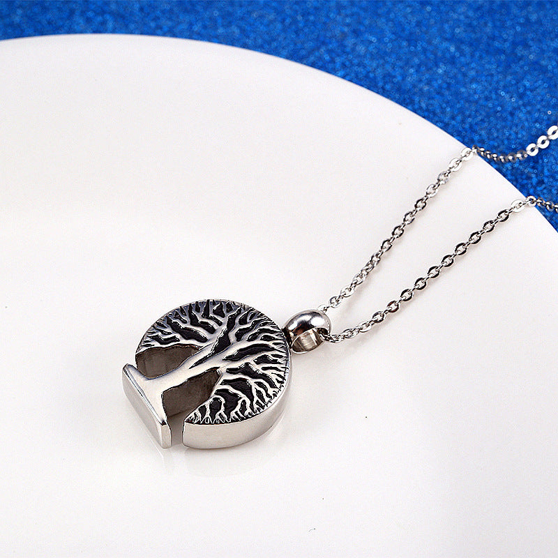 Silver High Polished Tree of Life Urn Necklace | Tree of Life Pendant for Ashes