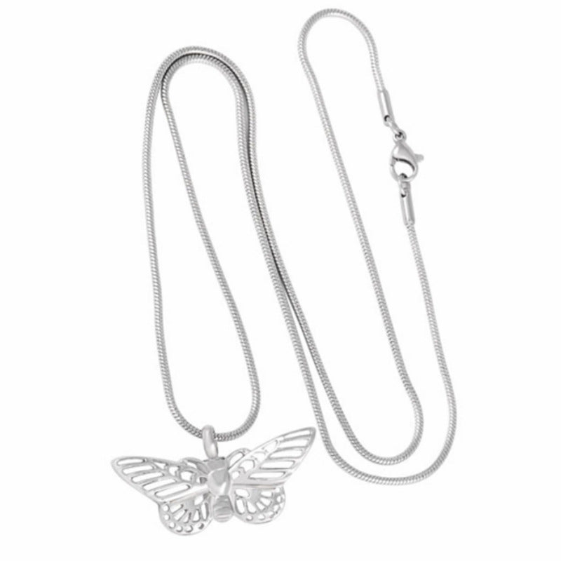 Hollow Titanium Steel Butterfly Ashes Necklace | Butterfly Urn Pendant