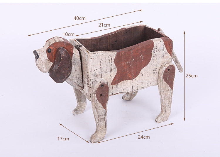 Wood Dog Planter | Wooden Dog Planter