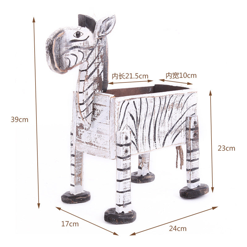 Wood Zebra Planter | Wooden Zebra Flowerpot