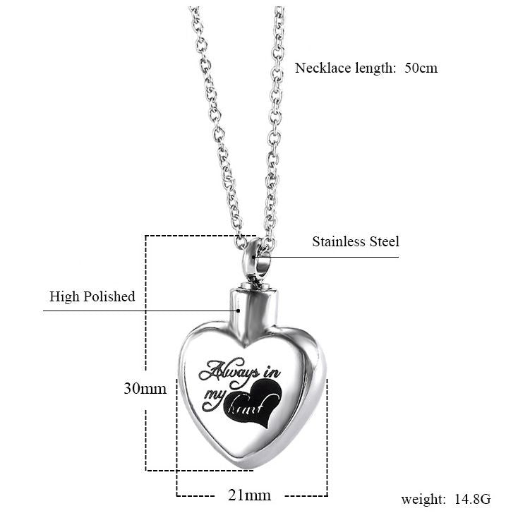 Immortal Always in My Heart Urn Necklace | Heart Cremation Necklace