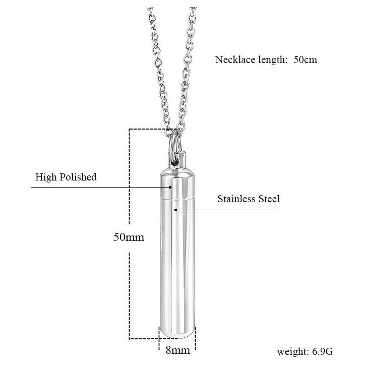Titanium Steel Original Color Smooth Cylinder Urn Necklace | Cylinder Urn Pendants