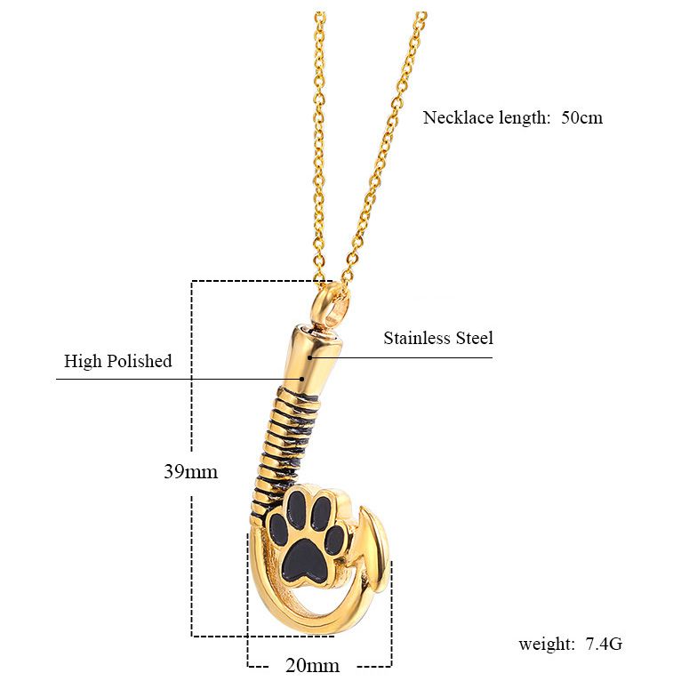A Dog Paw Took Fish Hook Perfume Ashes Necklace | Fish Hook Memorial Pendants for Ashes