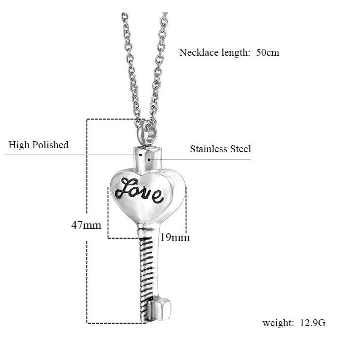 Love Heart Key Ashes Necklace | Key Shaped Cremation Necklace