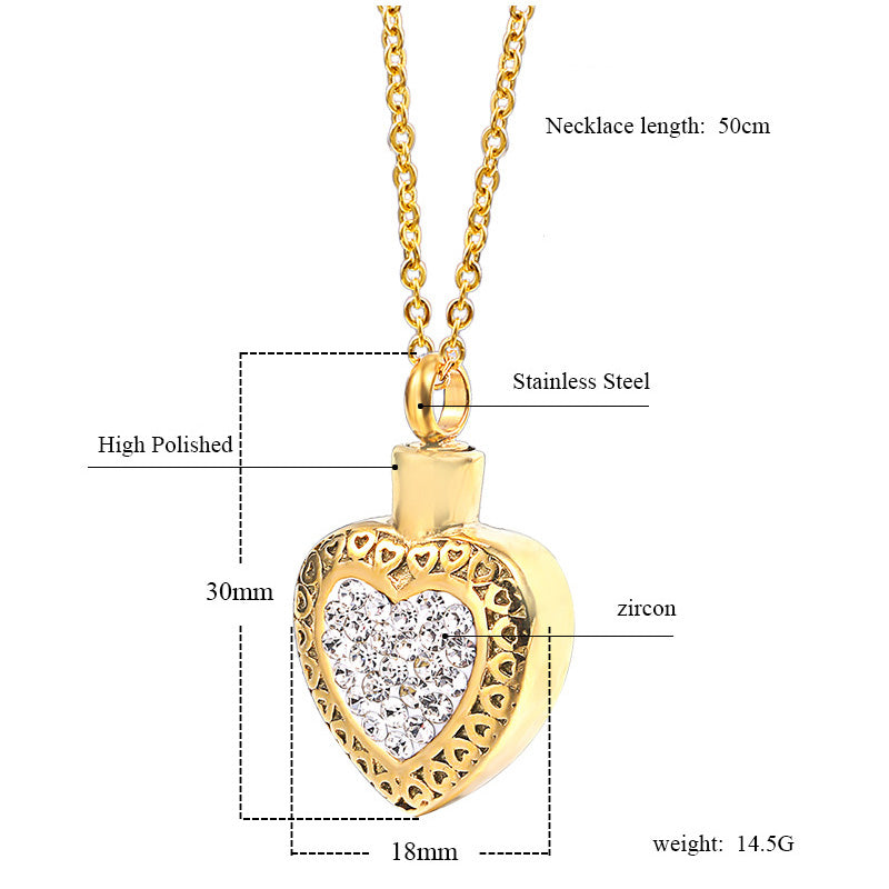 High Polished Heart Pendant for Ashes with Diamonds | Heart Urn Necklace with Diamonds