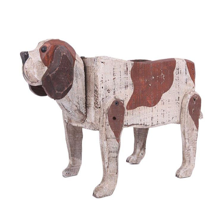 Wood Dog Planter | Wooden Dog Planter