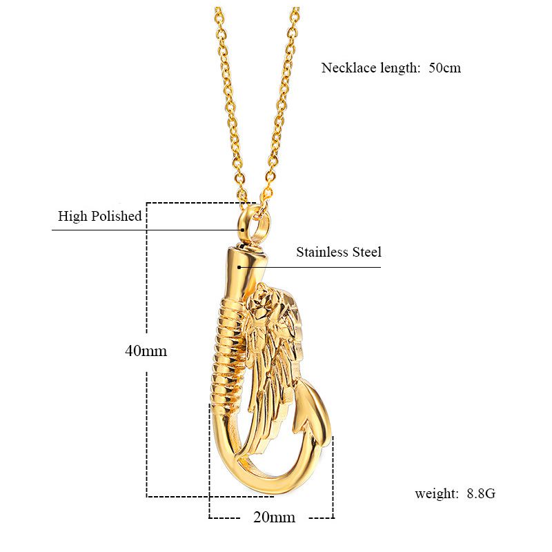 Wing Fish Hook Cremation Perfume Necklace | Wing Fish Hook Urn Necklace