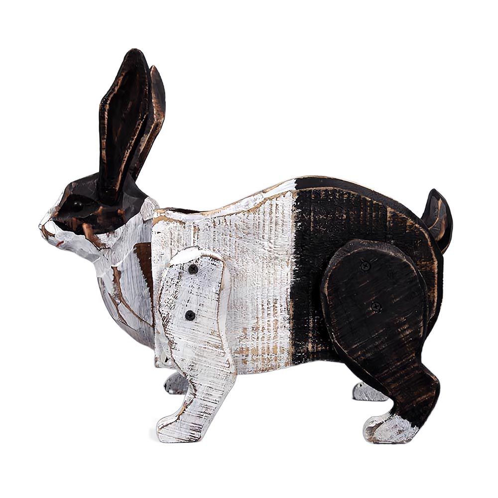 Vintage Solid Wood Rabbit Planter | Wooden Rabbit Planter