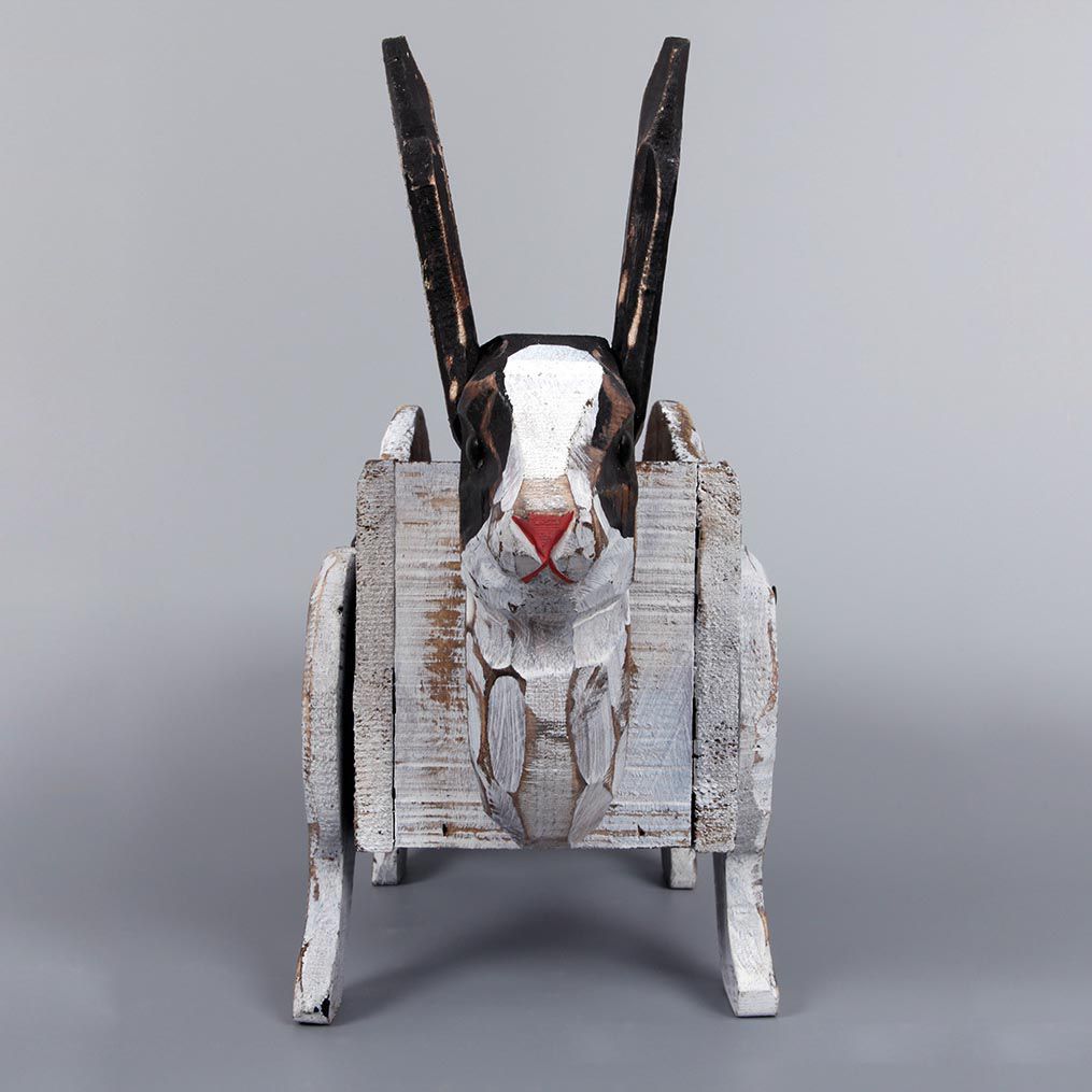 Vintage Solid Wood Rabbit Planter | Wooden Rabbit Planter