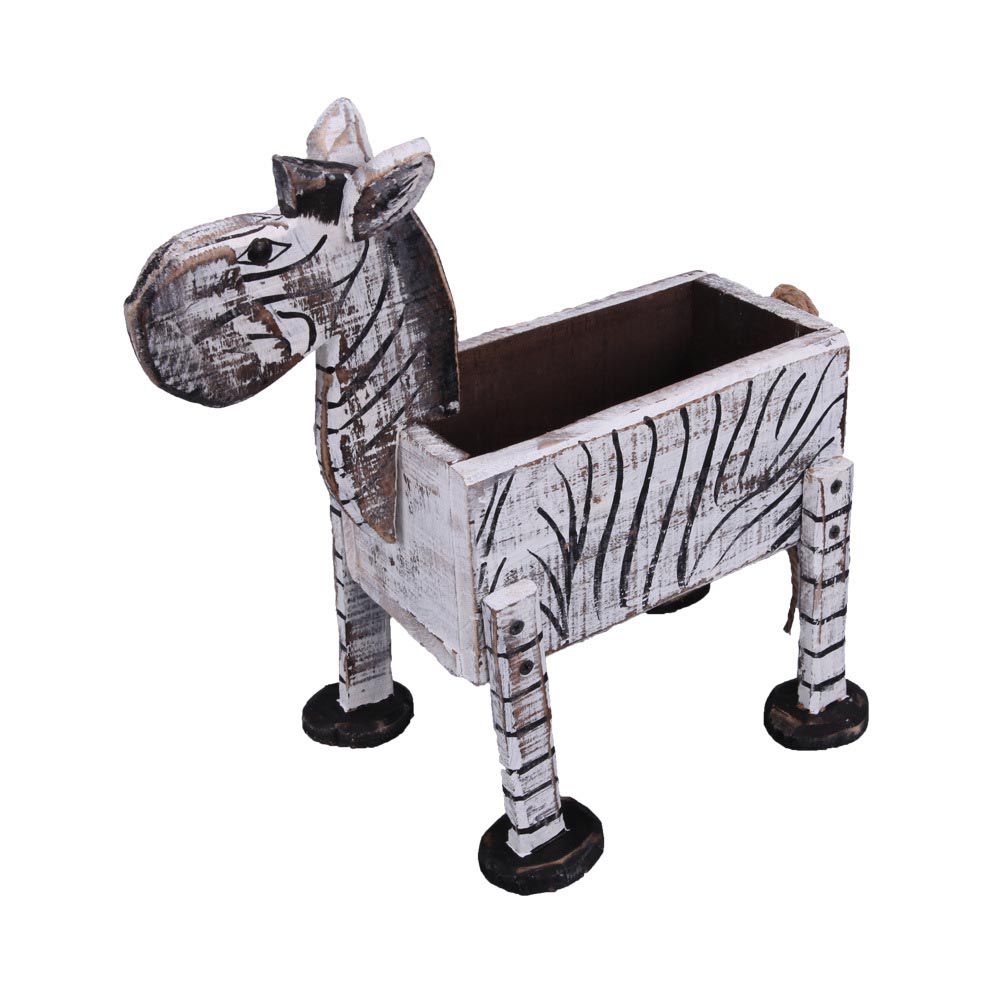 Wood Zebra Planter | Wooden Zebra Flowerpot