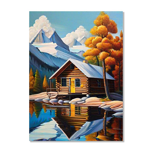 Scenic Fall Artwork Autumn Cabin Canvas Painting