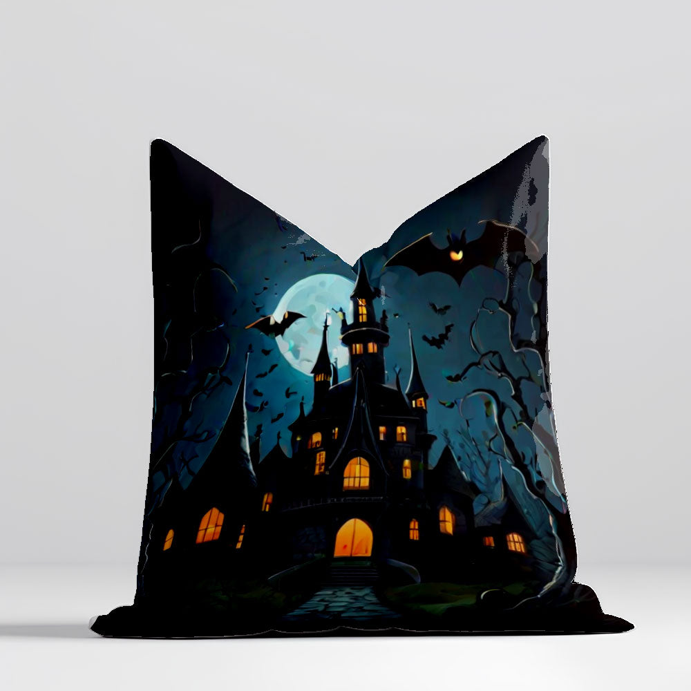 Spooky Bat and Castle Pillow Cover