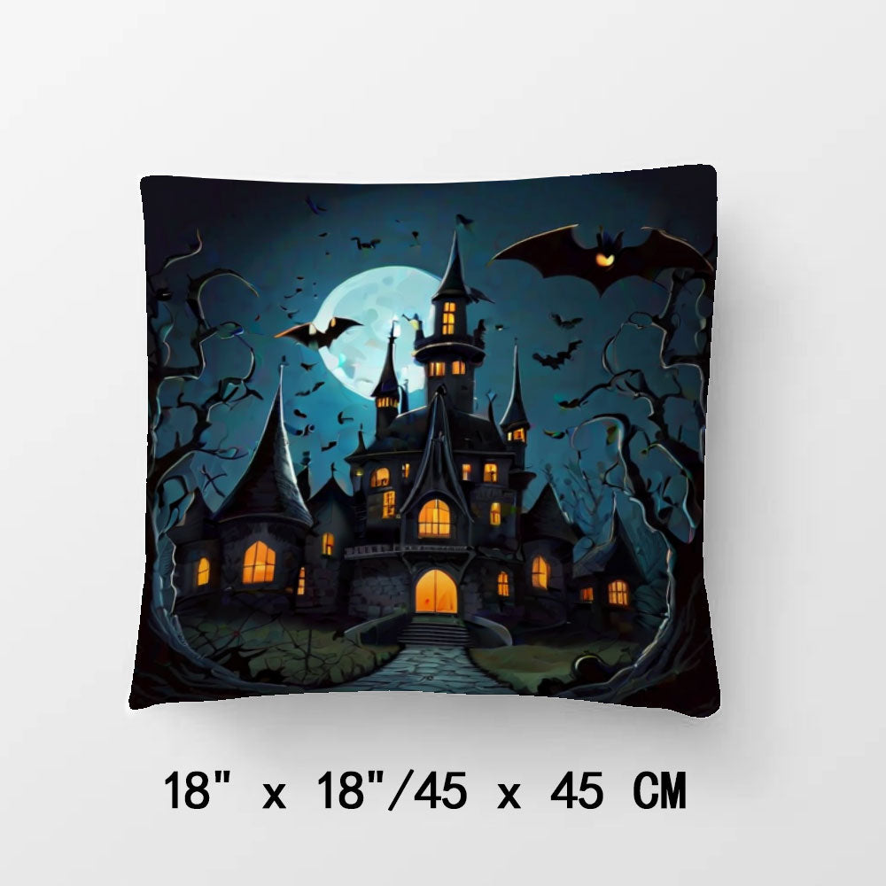 Spooky Bat and Castle Pillow Cover