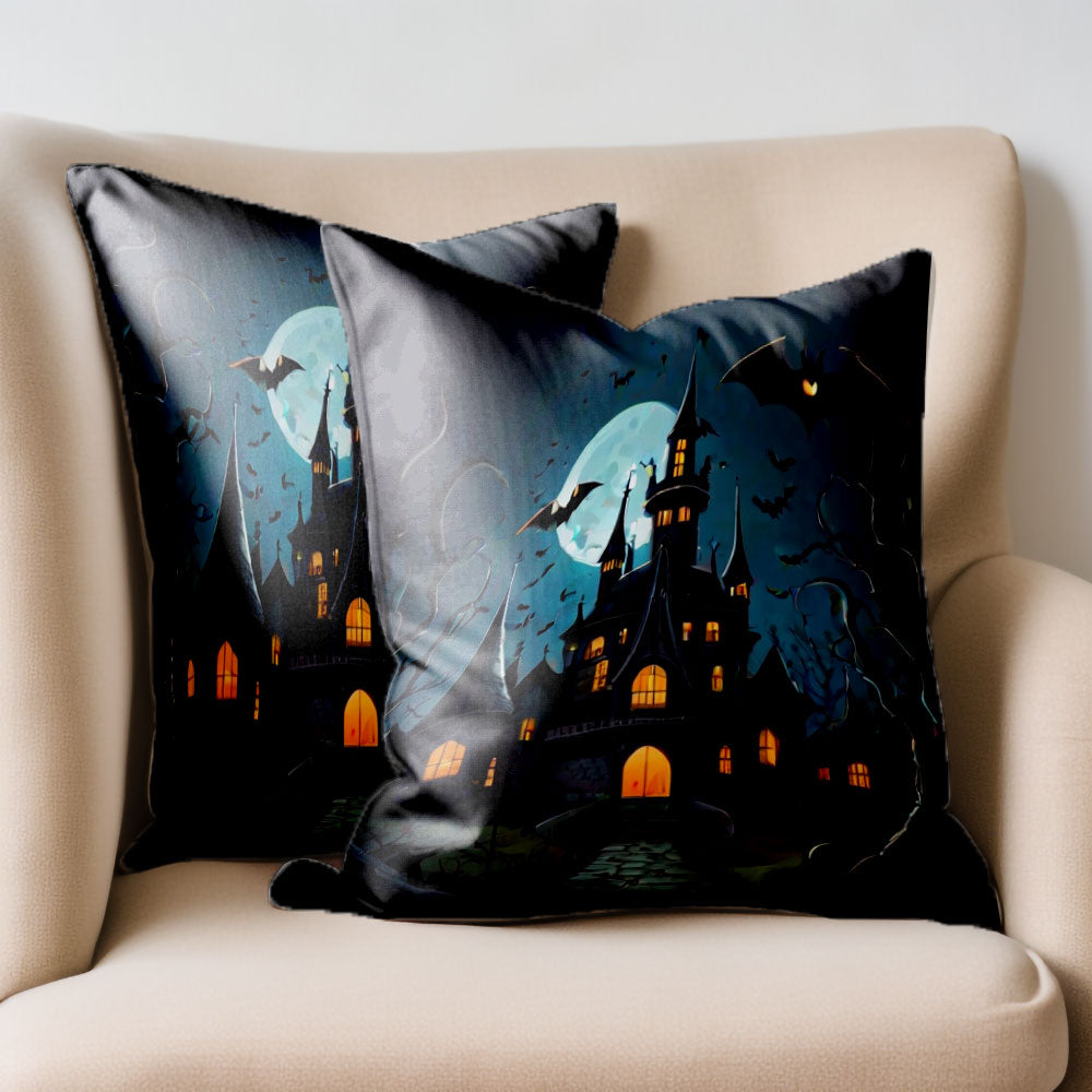 Spooky Bat and Castle Pillow Cover