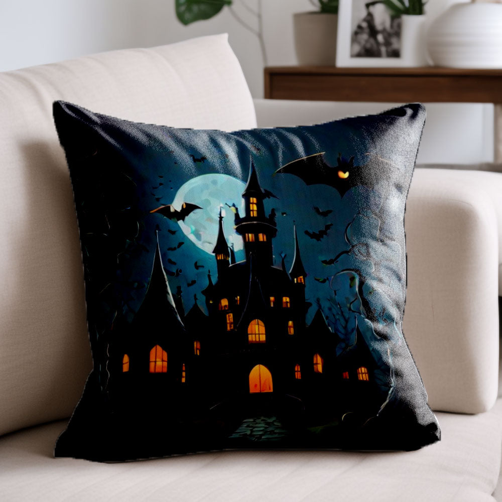 Spooky Bat and Castle Pillow Cover