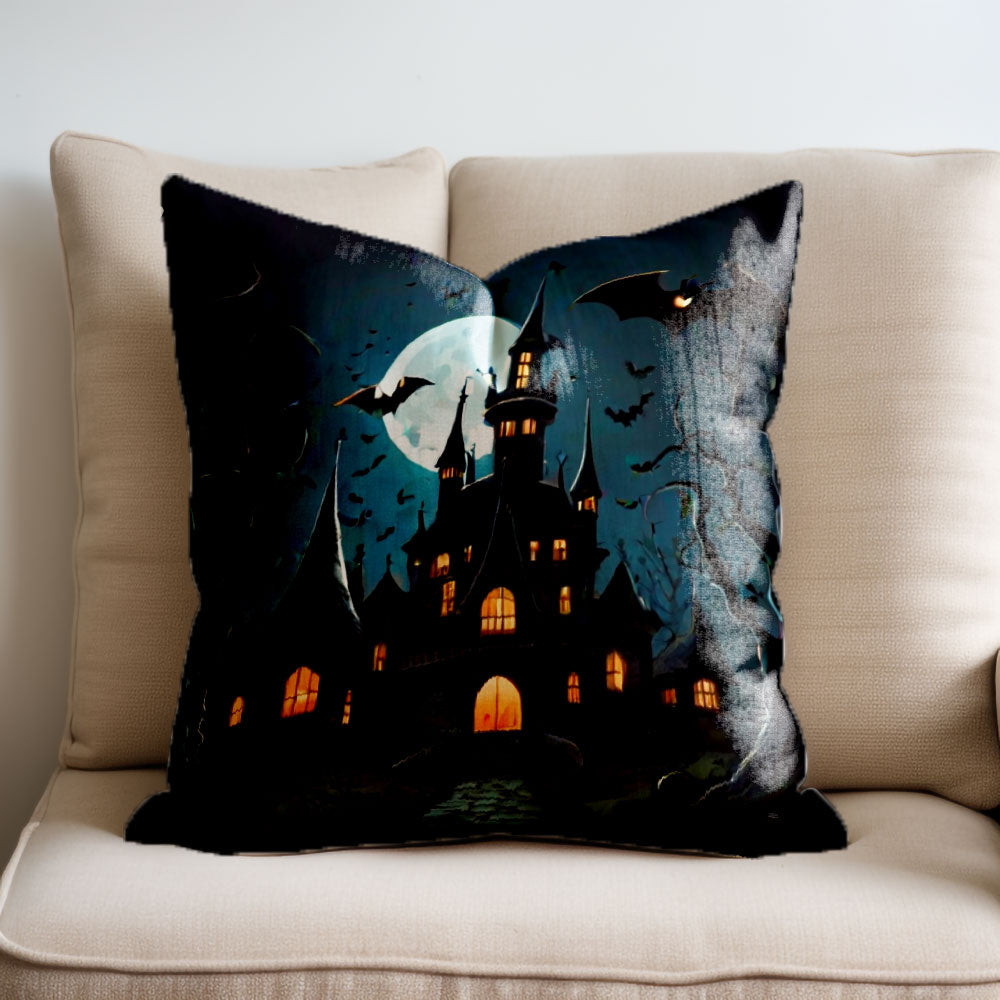 Spooky Bat and Castle Pillow Cover