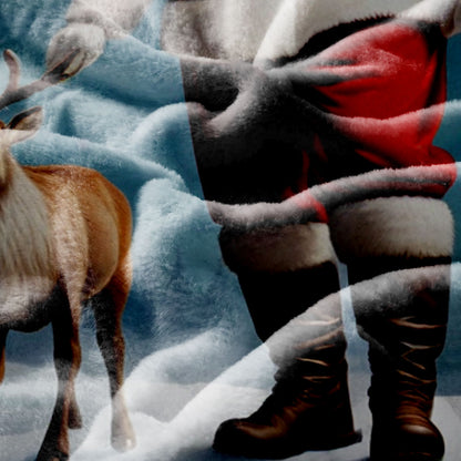 Cozy Santa and Reindeer Flannel Fleece Blanket