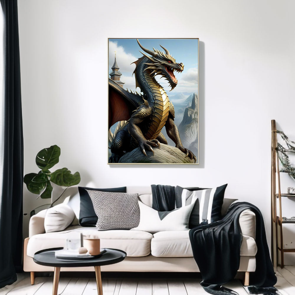 Red-Eyed Dragon Canvas Painting, Dragon Home Decor Painting