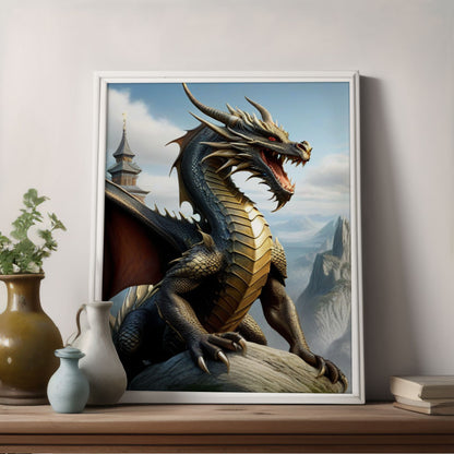 Red-Eyed Dragon Canvas Painting, Dragon Home Decor Painting