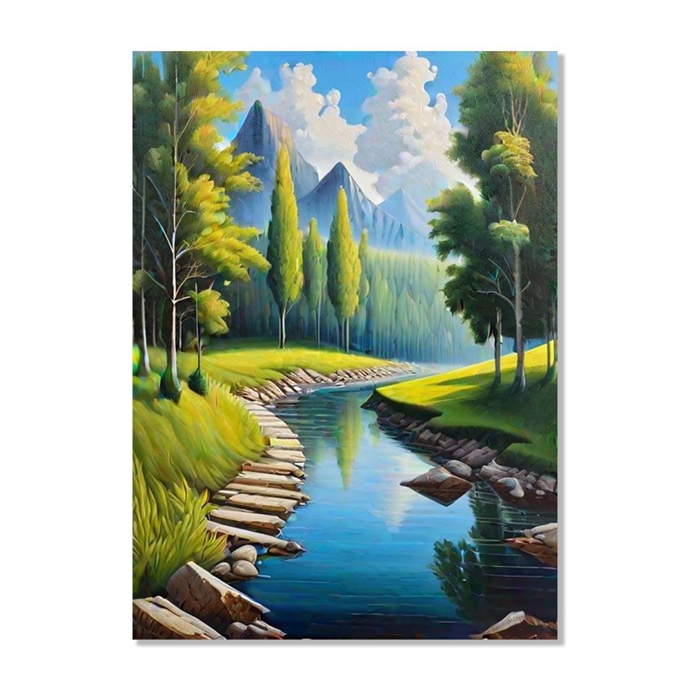 Forest Mountain Stream Canvas Painting