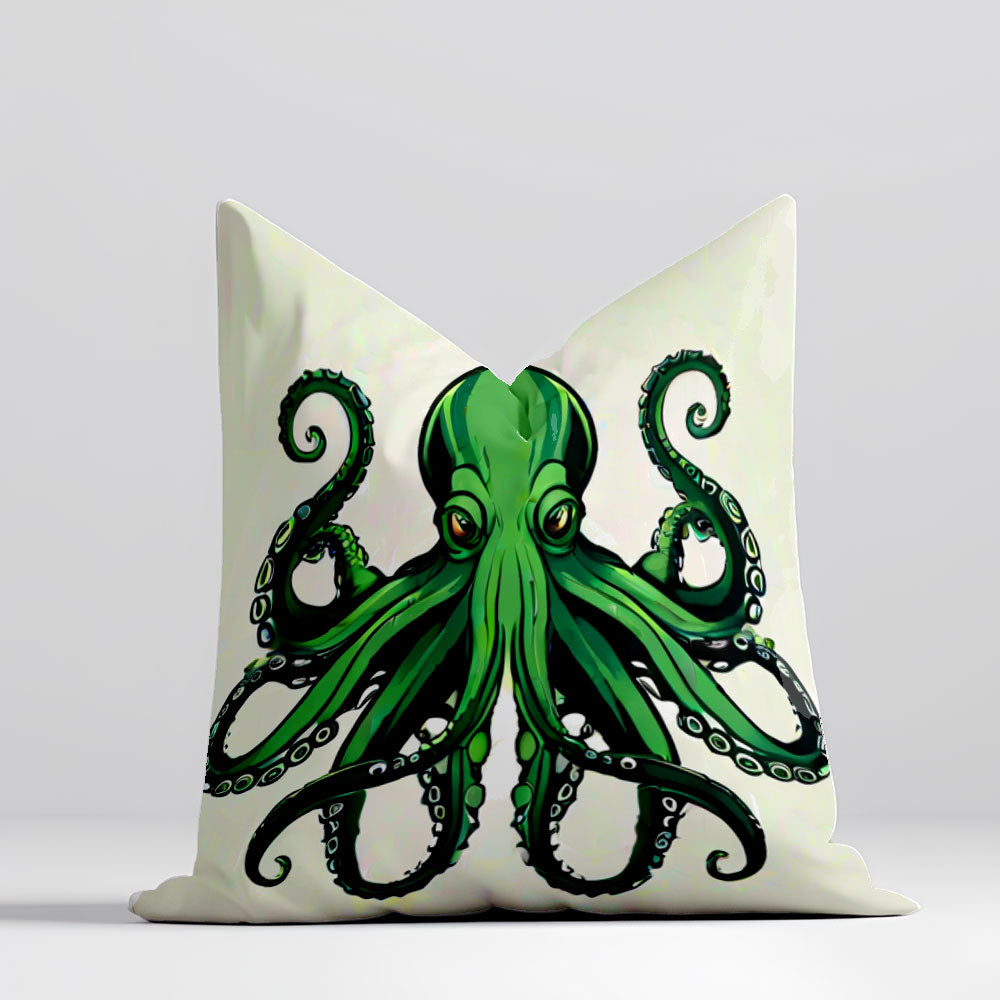 Green Octopus Kraken Pillow Cover