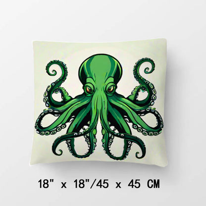 Green Octopus Kraken Pillow Cover