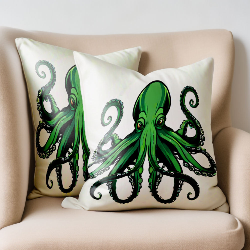 Green Octopus Kraken Pillow Cover