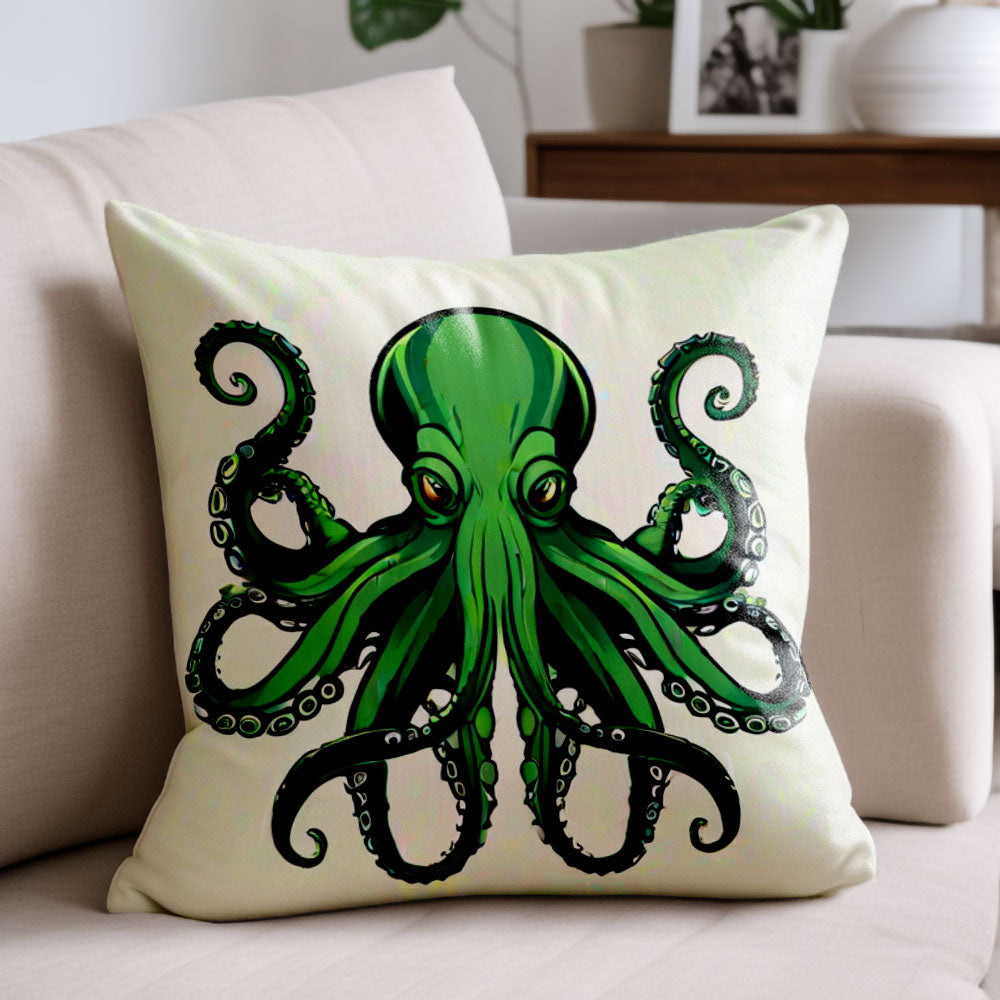 Green Octopus Kraken Pillow Cover