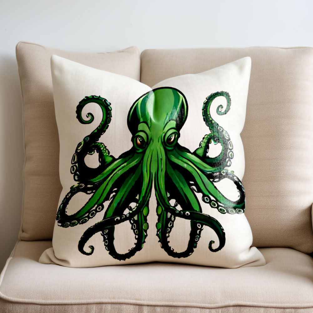 Green Octopus Kraken Pillow Cover