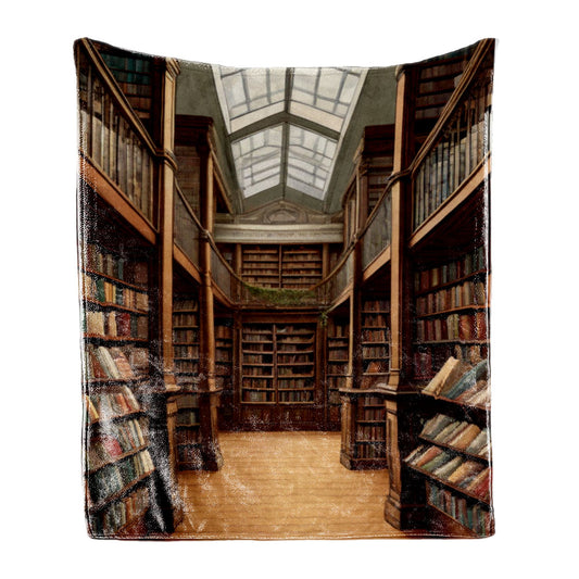 Soft Flannel Fleece Watercolor Vintage Library Blanket