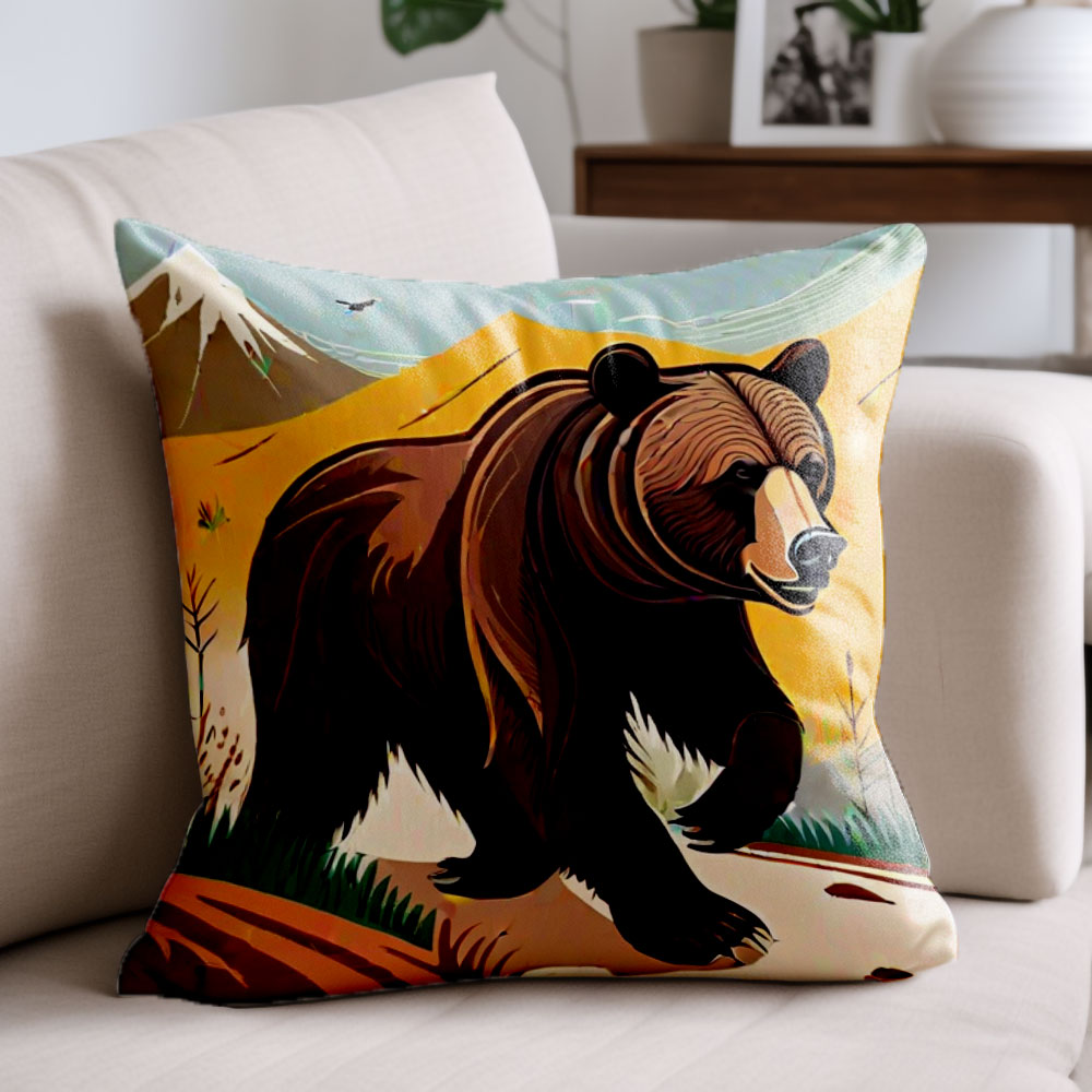 Linen Fabric Bear Pillow Cover