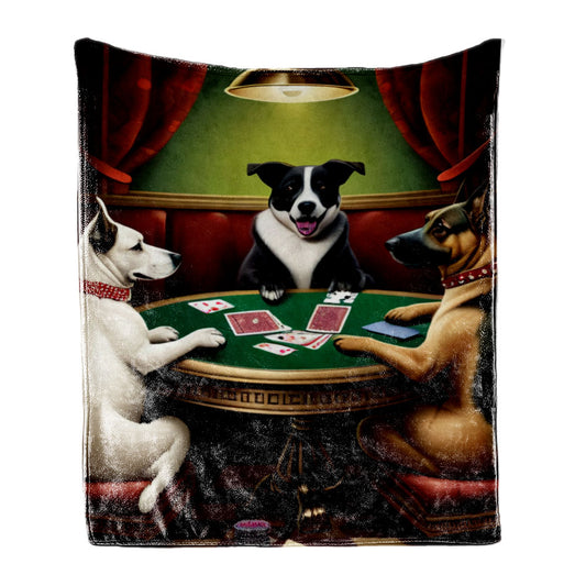 Funny Three Dogs Playing Cards Blanket