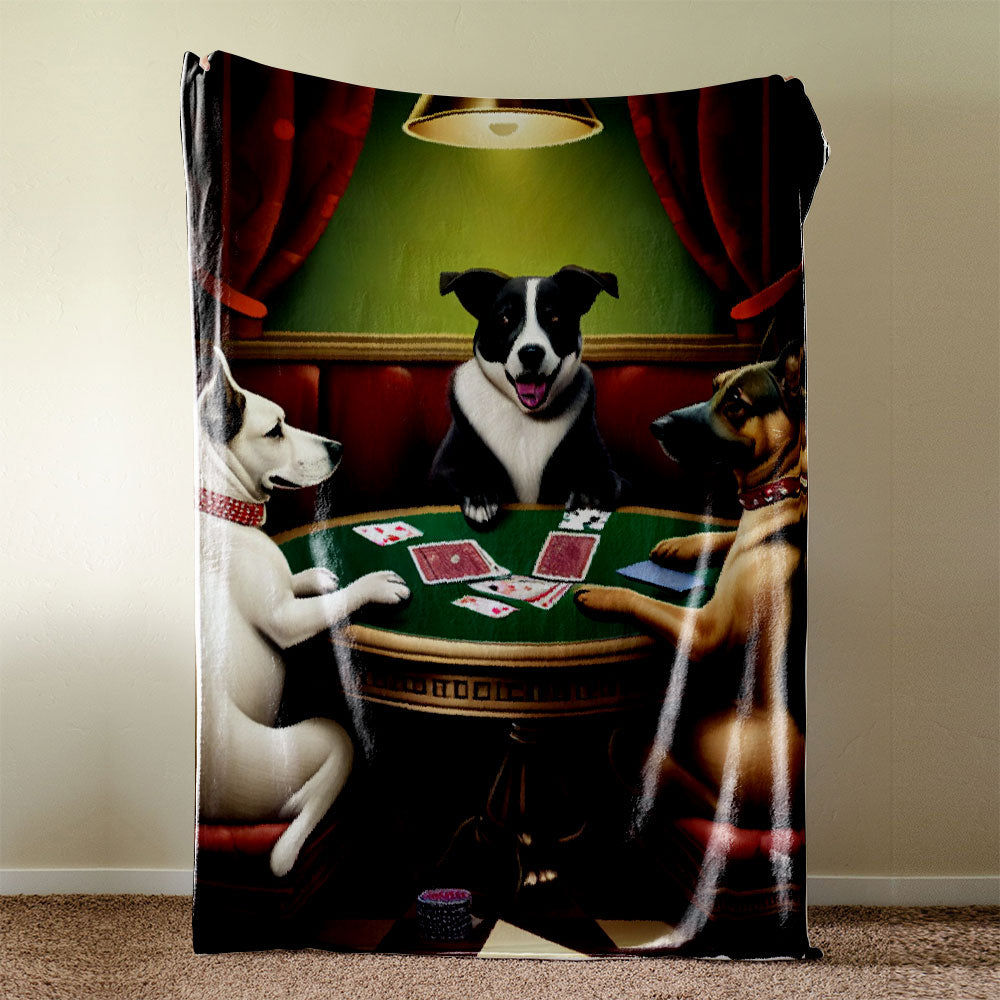 Funny Three Dogs Playing Cards Blanket