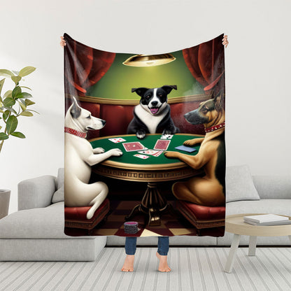 Funny Three Dogs Playing Cards Blanket