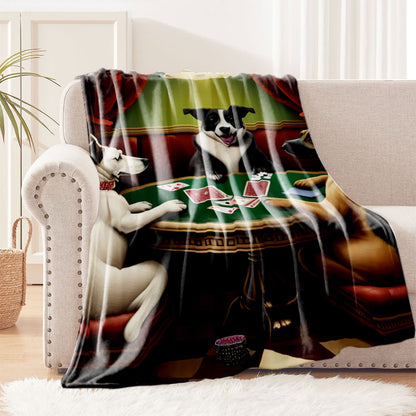 Funny Three Dogs Playing Cards Blanket