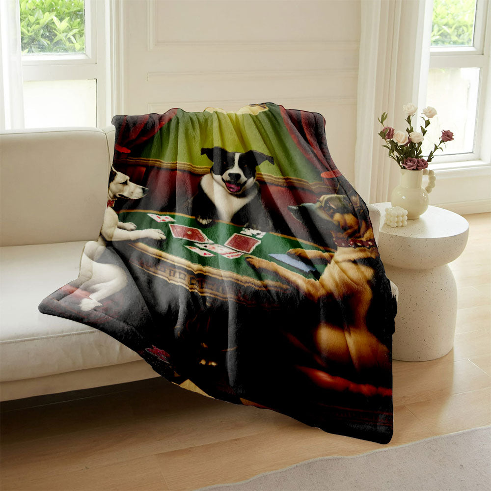 Funny Three Dogs Playing Cards Blanket