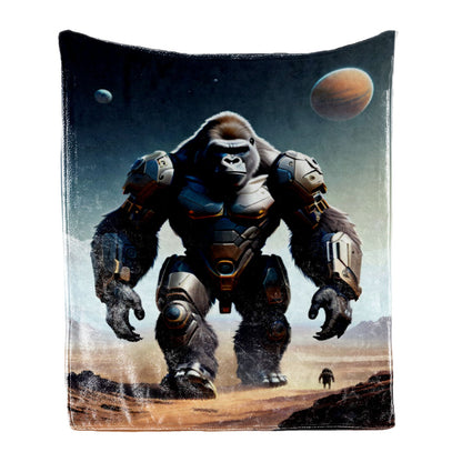 Mech Style Gorilla Blanket - Flannel Fleece Throw with Futuristic Sci-Fi Design